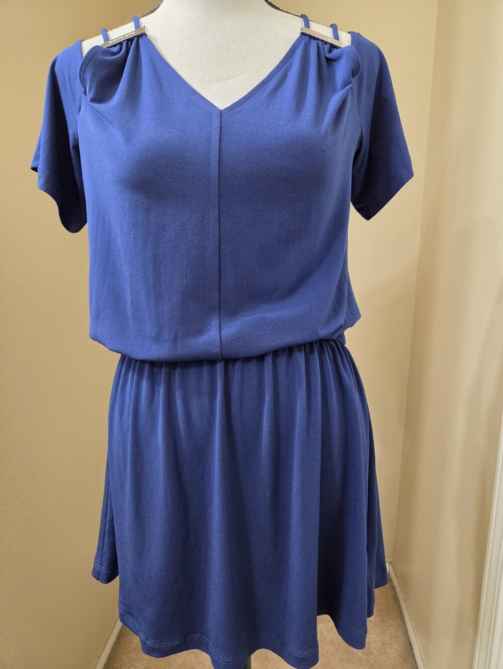 Michael Kors Royal Blue Cold-Shoulder V-Neck Mini Dress